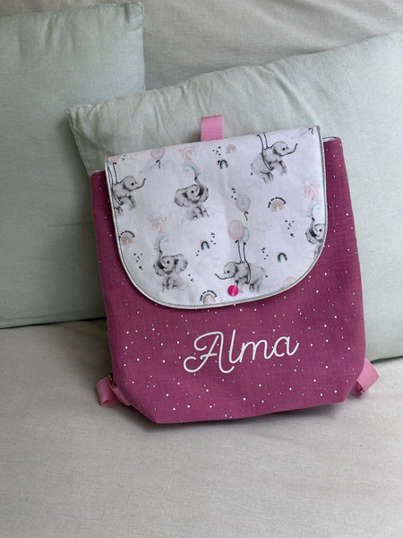 Sac à dos DOUBLE GAZE ROSE FRAMBOISE ET ÉLÉPHANT