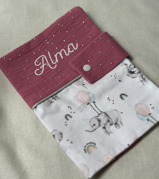 Protège carnet de santé DOUBLE GAZE ROSE ÉLÉPHANT