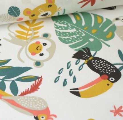 Catalogue de tissus | BabyloveinParis | Baby love in Paris | Motif jungle blanc